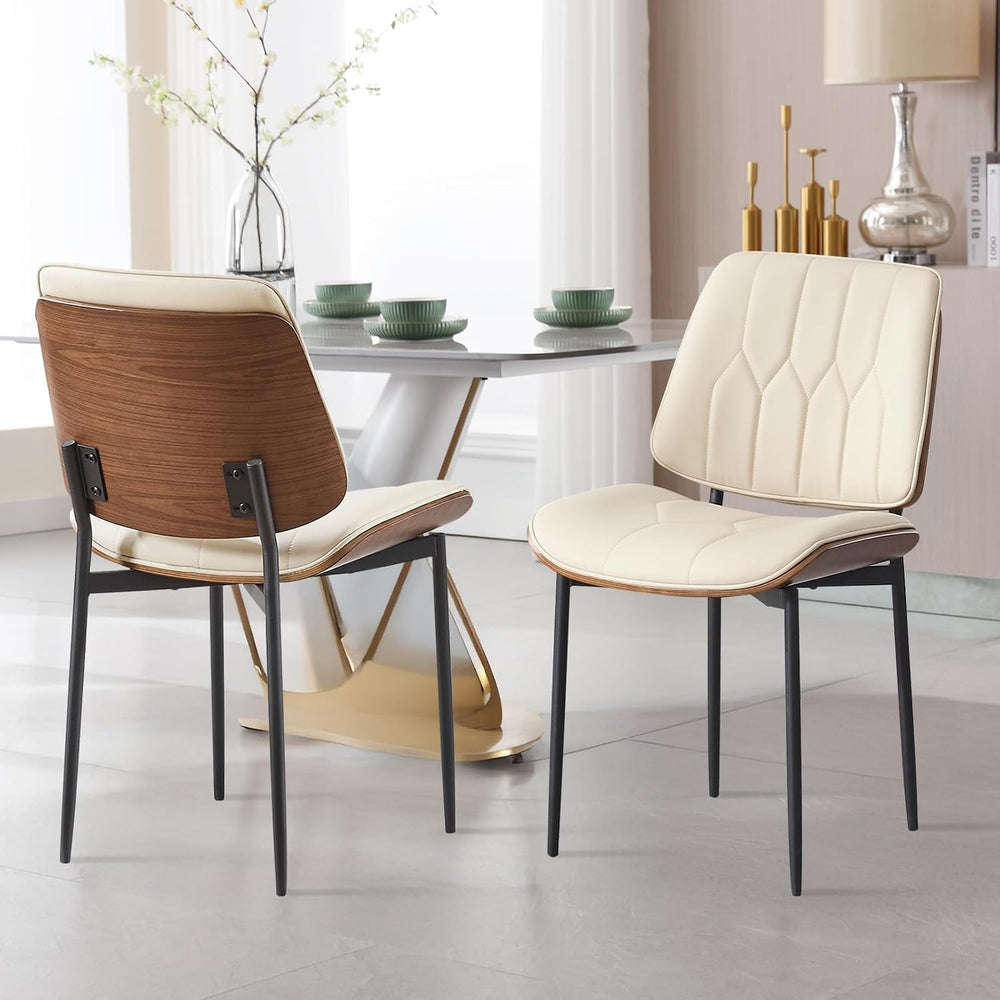BV Mid Century Dining Chairs Set of 4, PU Leather Bentwood, Beige | Upholster...
