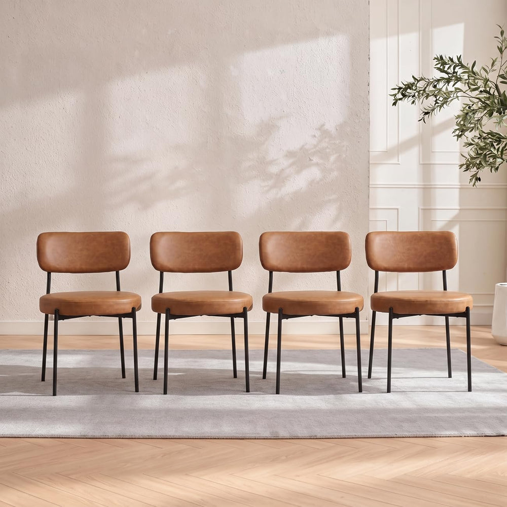 Mid-Century Modern Dining Chairs Set of 4, Brown Matte Faux Leather Kitchen C...