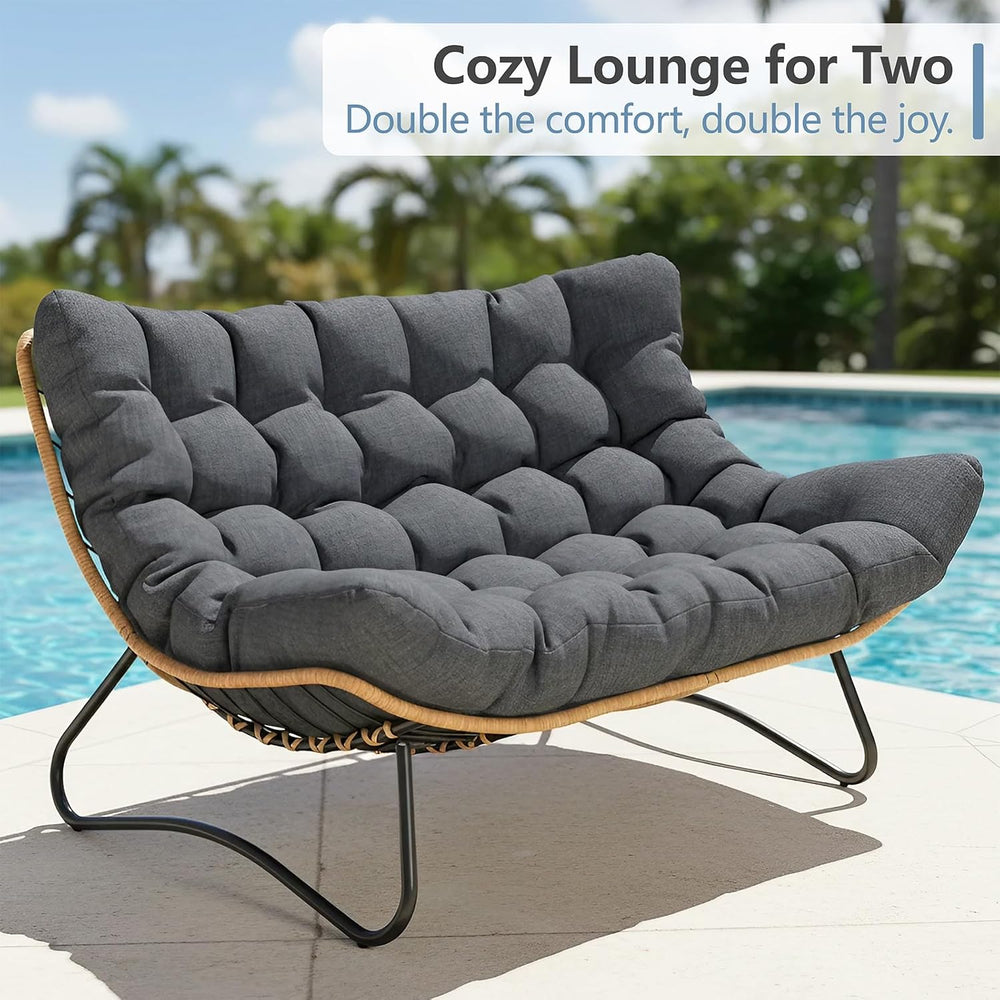 SWITTE Outdoor Papasan Loveseat, Oversized Double Wicker Egg Chair with Cushi...