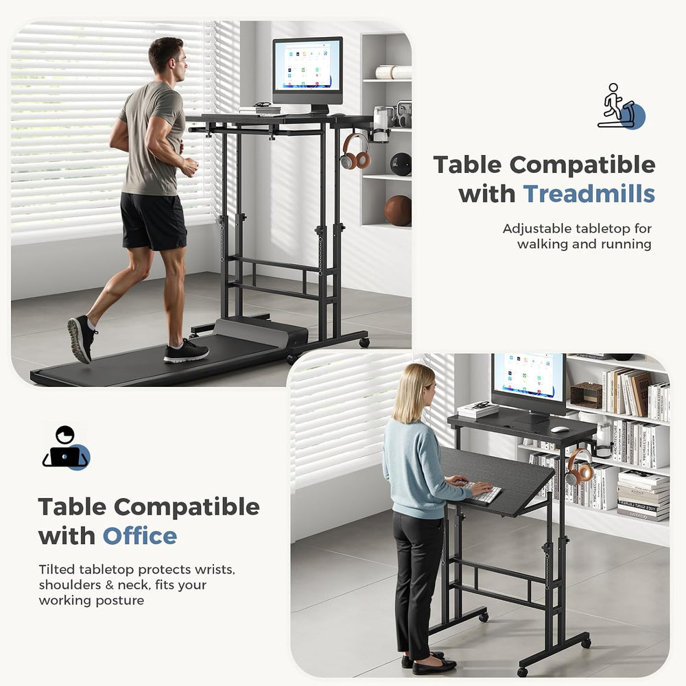 DUMOS Rolling Standing Desk, Walking Pad Desk, Split Top Computer Cart