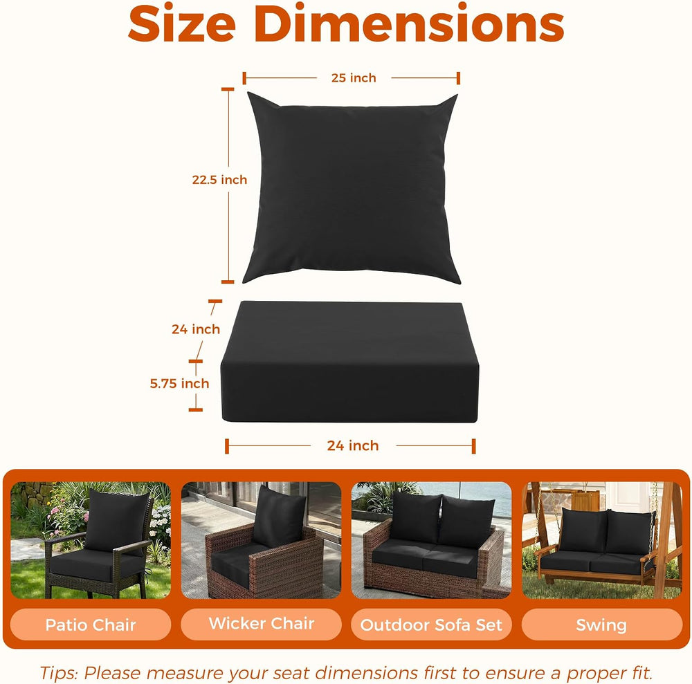 Deep Seat Patio Cushions Set of 1, 24x24x5.75 Inch, Waterproof Outdoor Chair ...