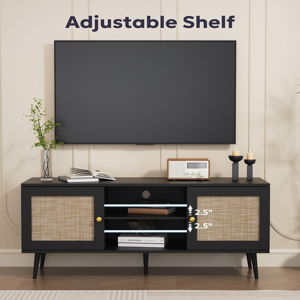Furnify Rattan TV Stand for 50/55/60 inch TV, Boho 53" Entertainment Cen...