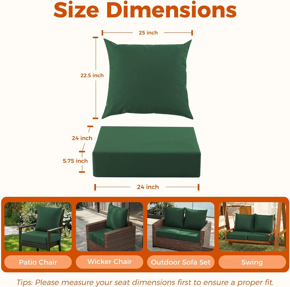 Deep Seat Patio Cushions Set of 1, 24x24x5.75 Inch, Waterproof Outdoor Chair ...