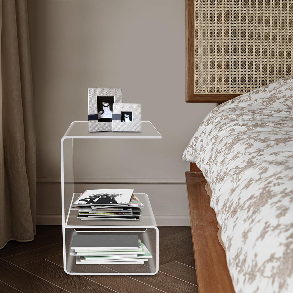 Modern Acrylic Side Table, 3-Tier End Table for Small Spaces, Clear Bedside T...