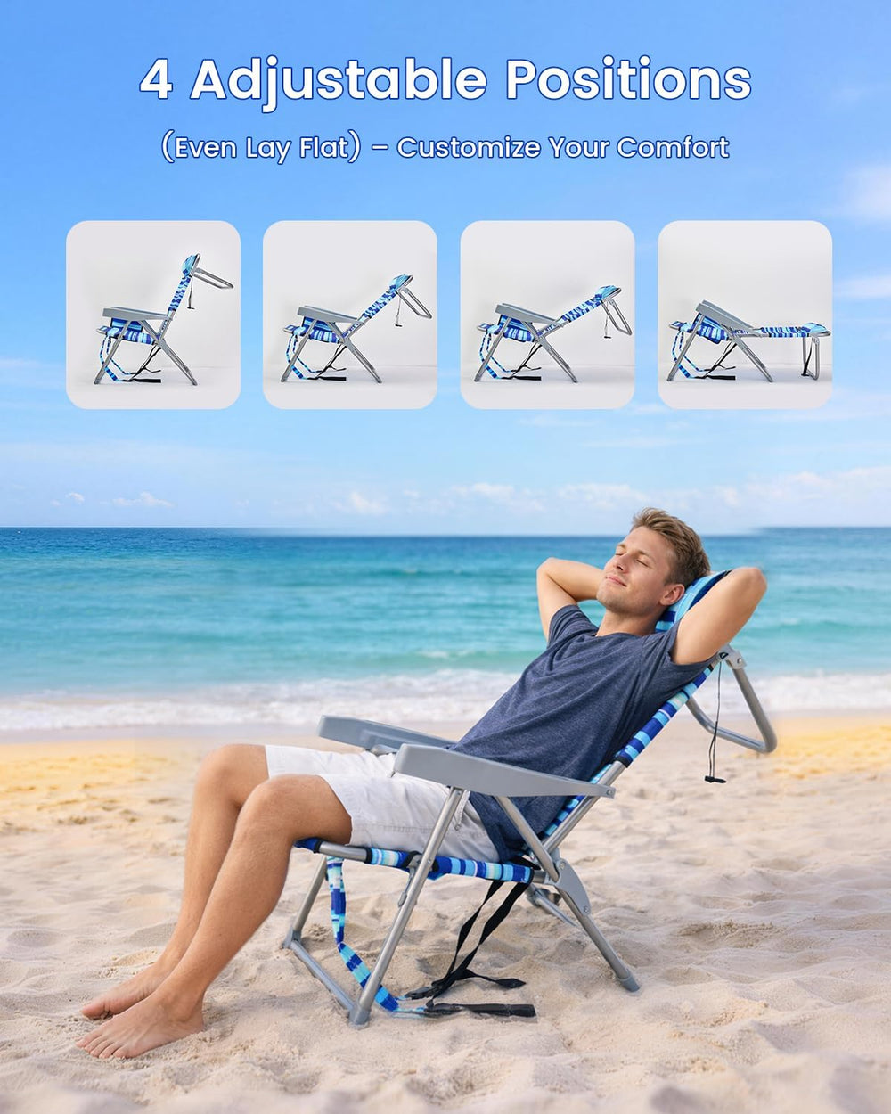 GVDV 2 Pack Backpack Beach Chairs for Adults, 14" Mid-Height Foldable Ch...