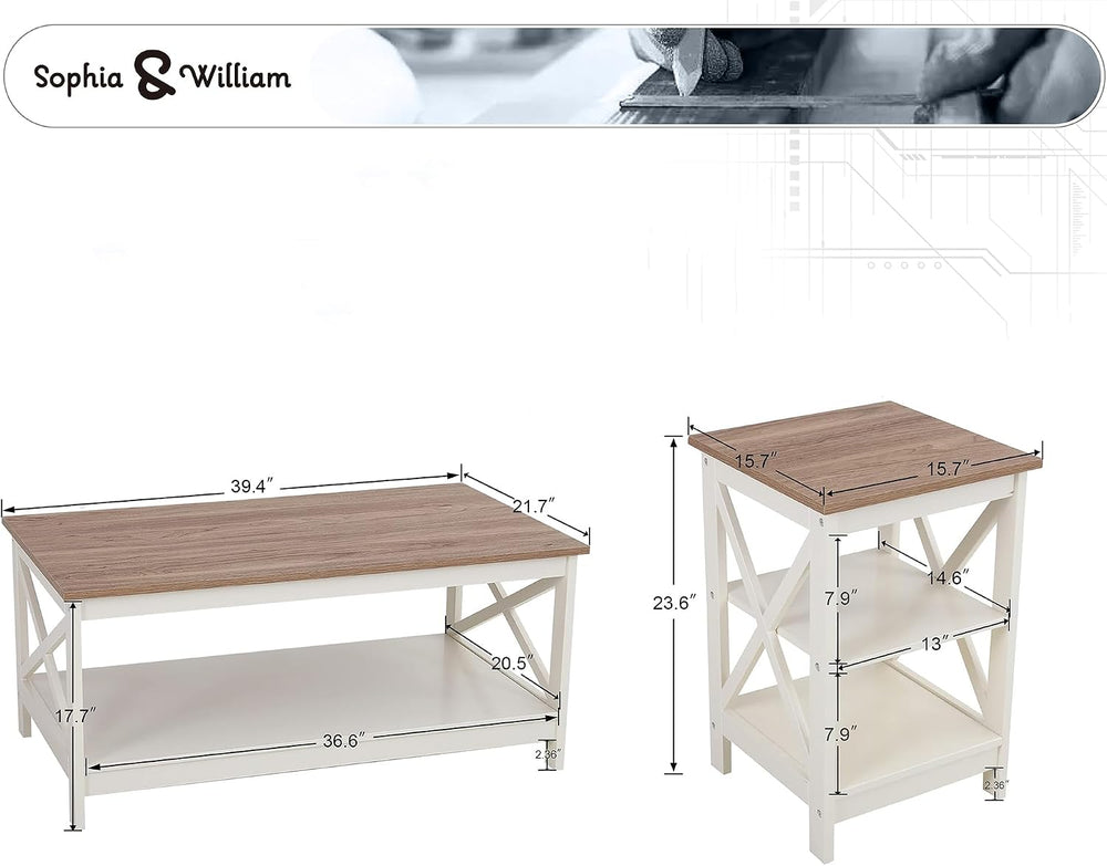 Sophia & William Farmhouse Living Room Furniture Set with 1 Coffee Table ...