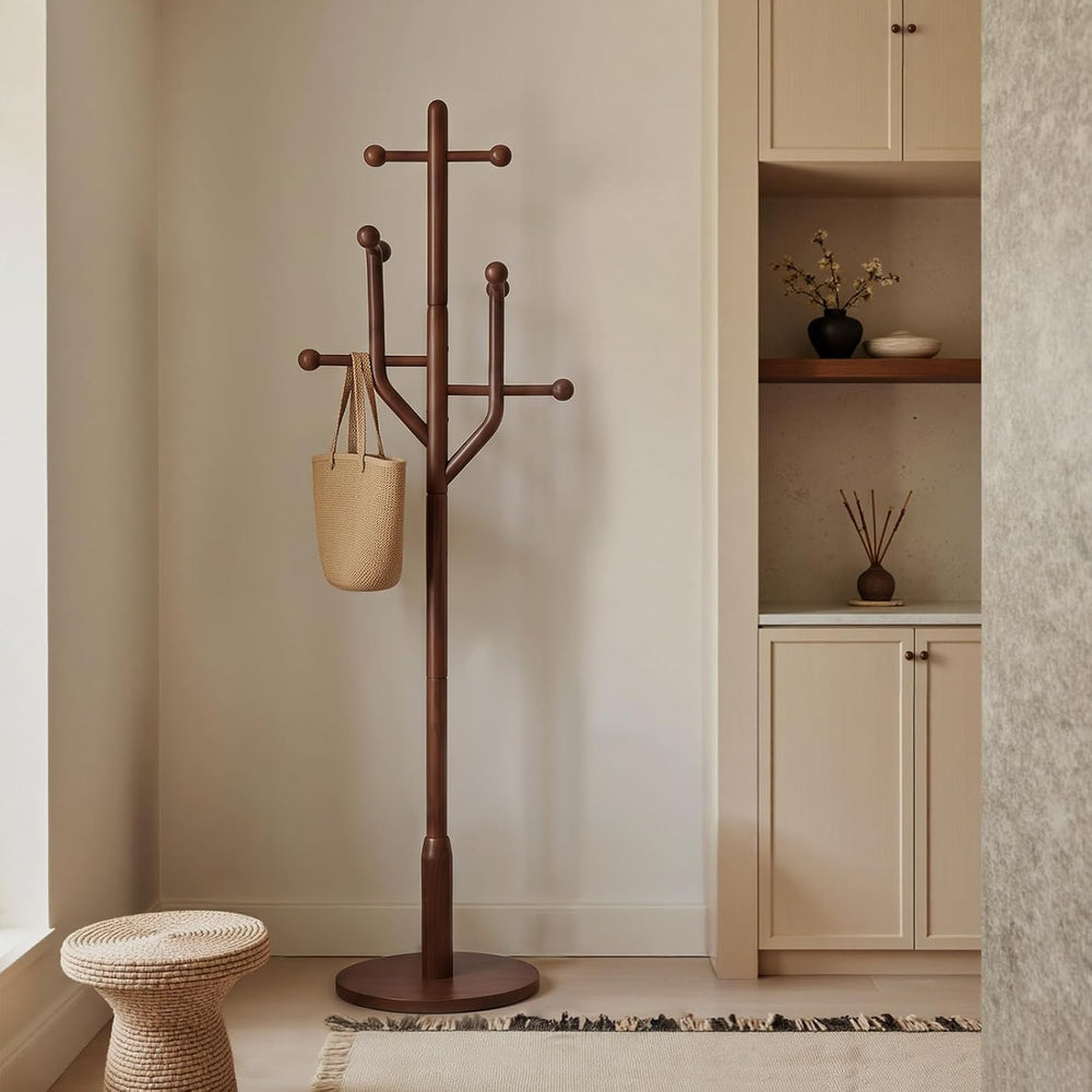 Solid Wood Coat Rack Freestanding Coat Tree Rack with 8 Hooks, Creative Styli...