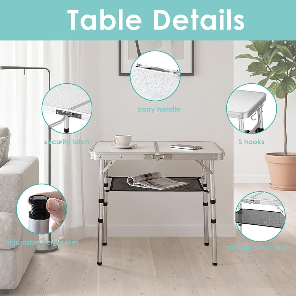 YihuiKo Folding Camping Table with Adjustable Height, Small Portable Table