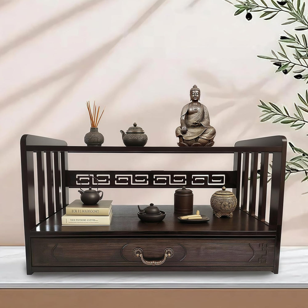 Meditation Table Altar,Small Altar Table,Hand Carved Natural Brown Wood Small...