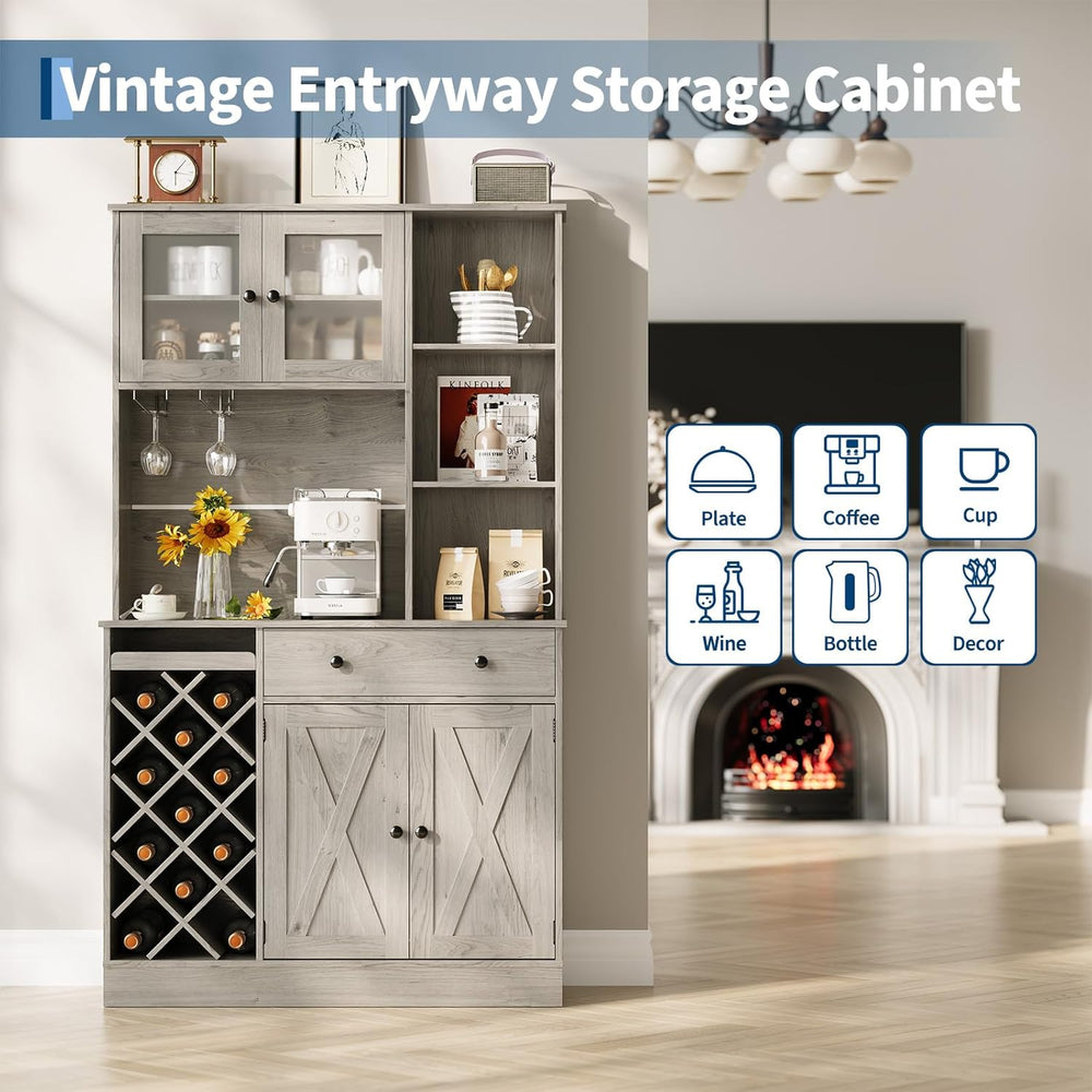 IDEALHOUSE 72 Inch Tall Kitchen Pantry Cabinet with Power Outlet - Wine Bottl...