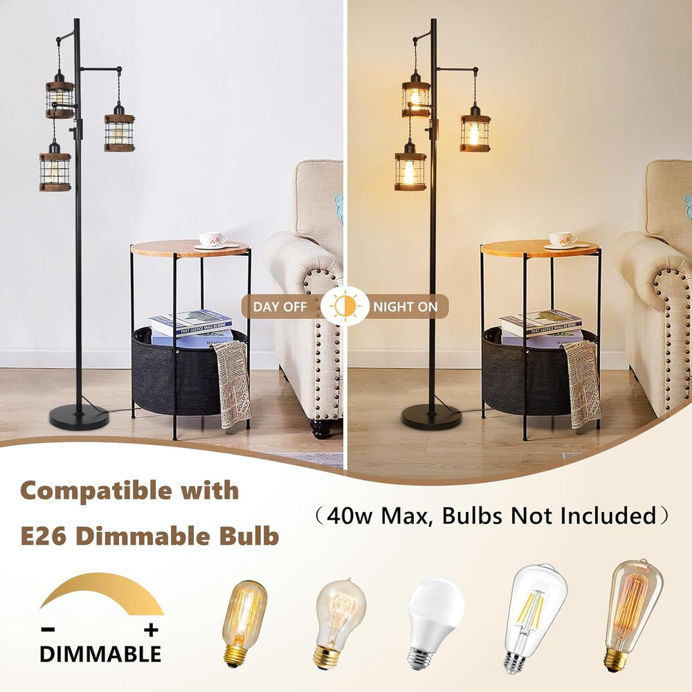 Dimmable Floor Lamps for Living Room, 3-Light Industrial Floor Lamp with Wood...