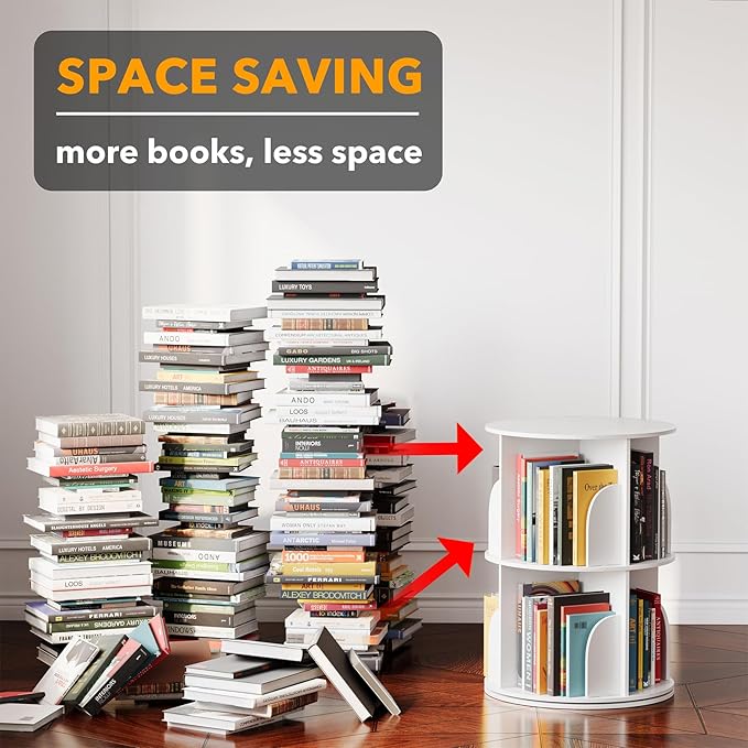 SpaceAid 2 Tier Rotating Bookshelf Tower, Spinning Bookcase Lazy Susan, Revol...