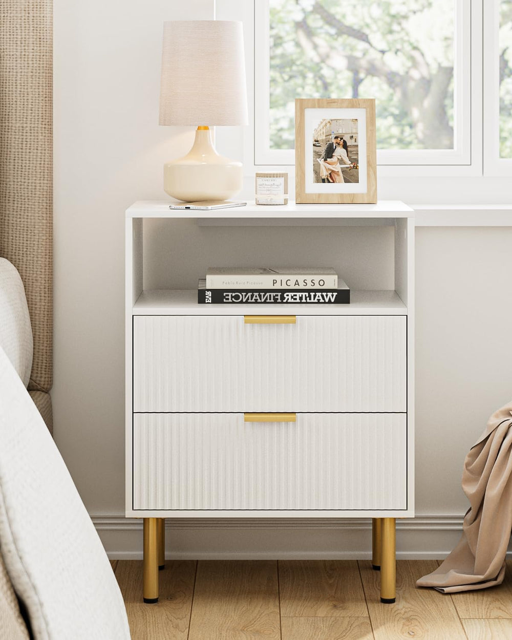 Night Stand,25.7" H Bedside Table with 2-Drawer Shelf,Morden Nightstand ...
