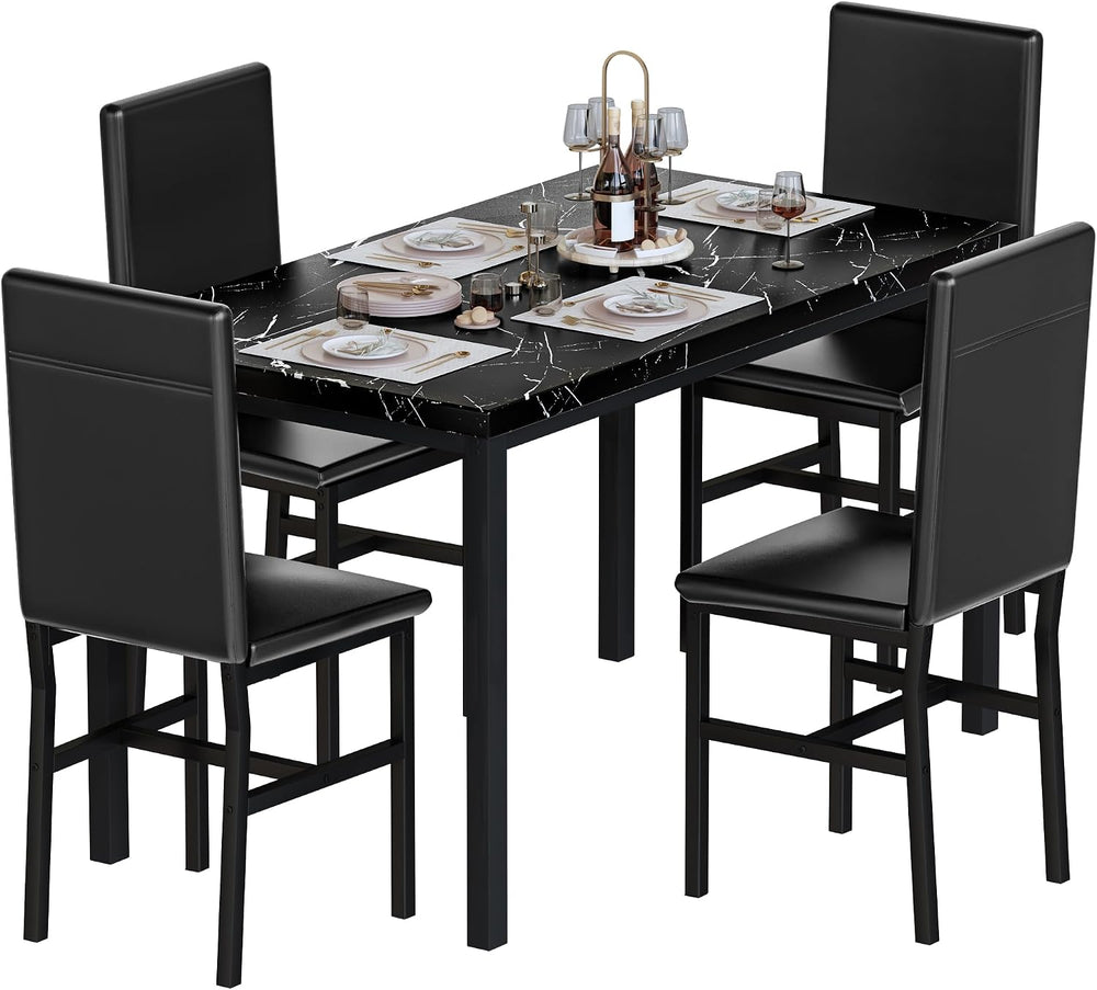 AWQM 5 Piece Dining Table Set for 4, Faux Marble Kitchen Table and Chairs for...