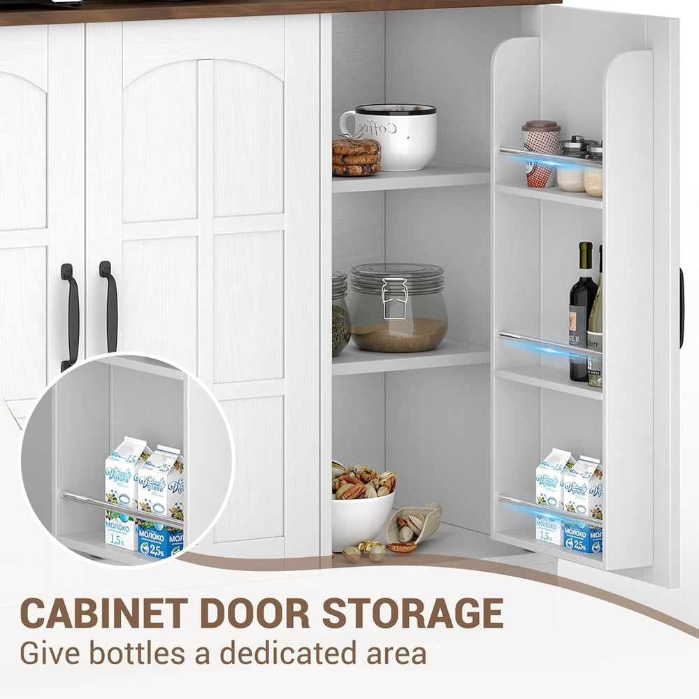 Tall Kitchen Pantry Cabinet with Glass Doors and Hutch, 70.9'' Storag...