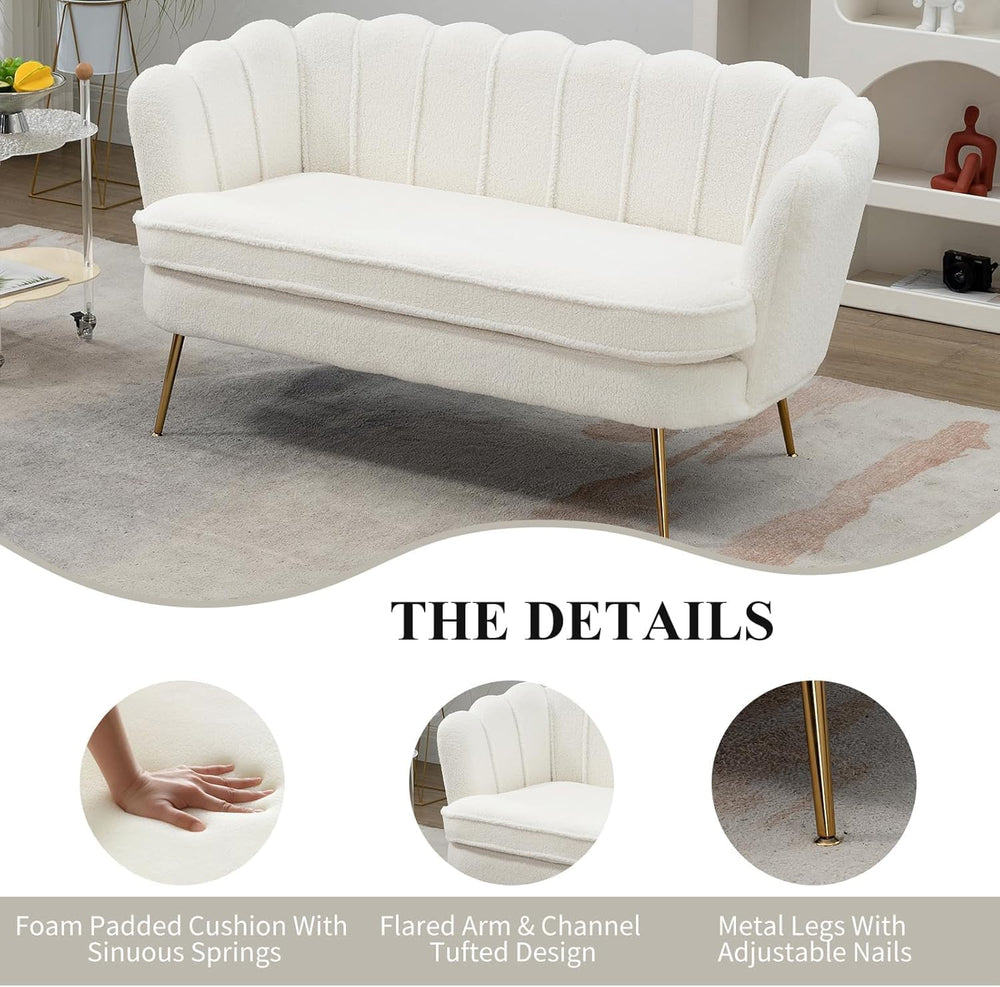 59" Wide Loveseat Sofa, Chenille Upholstered Small Couch | Petal-Shaped ...