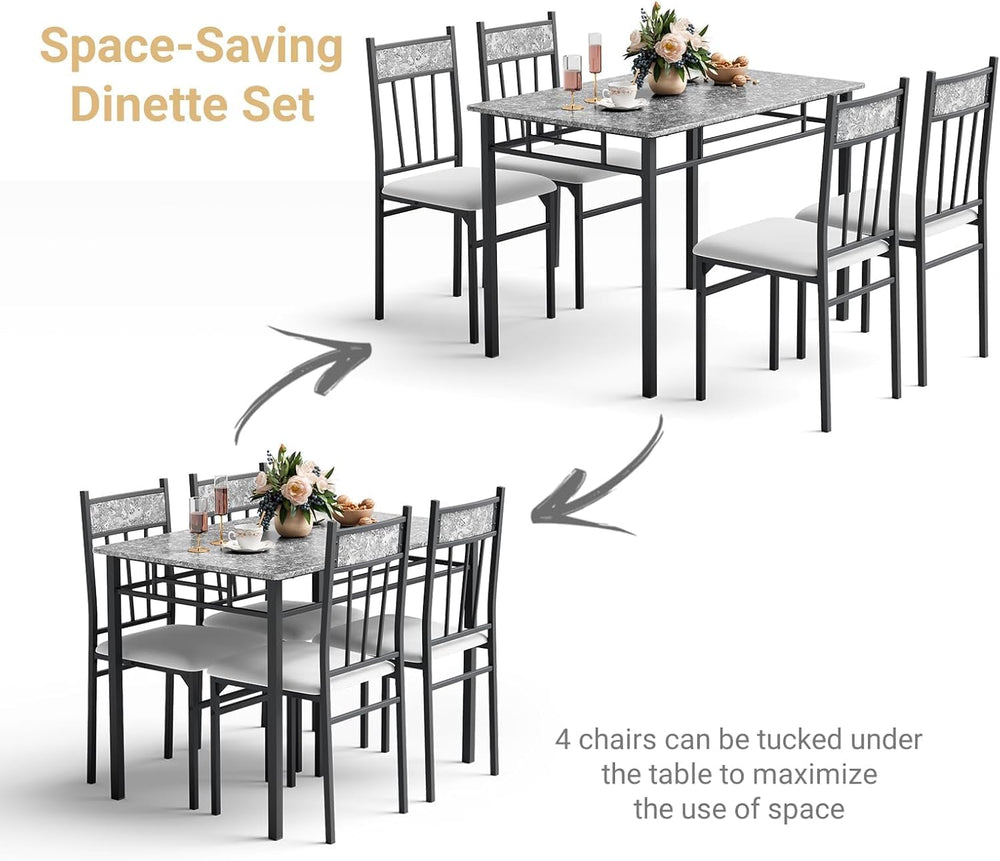 GIANTEX 5-Piece Dining Table Set for 4, Kitchen Table and Upholstered Chairs ...