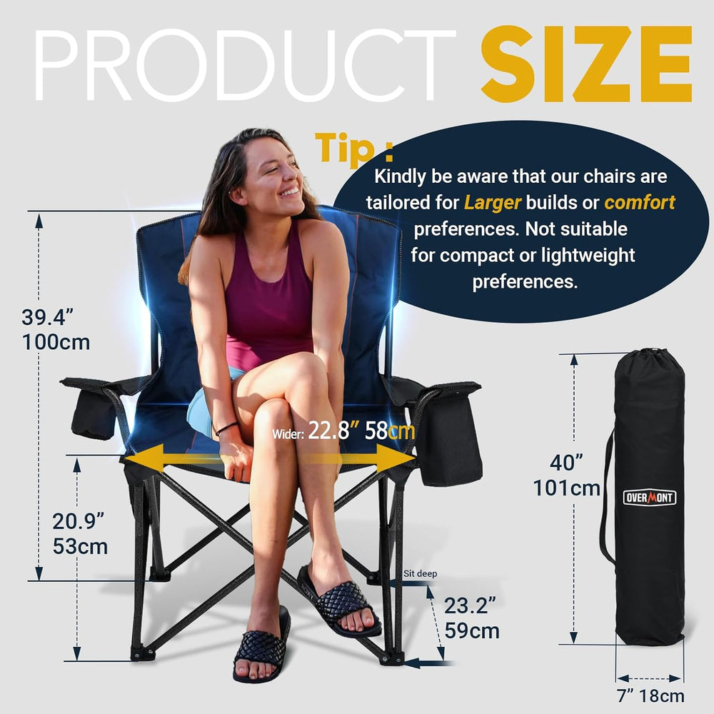 Overmont Oversized Camping Chair for Adults, Heavy Duty Folding Camp Chair Su...