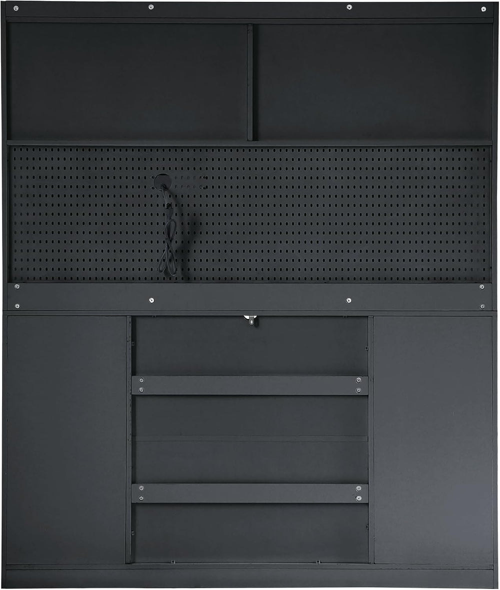 Freestanding Kitchen Pantry Cabinet with Hutch, Large Coffee Bar Storage Cabi...