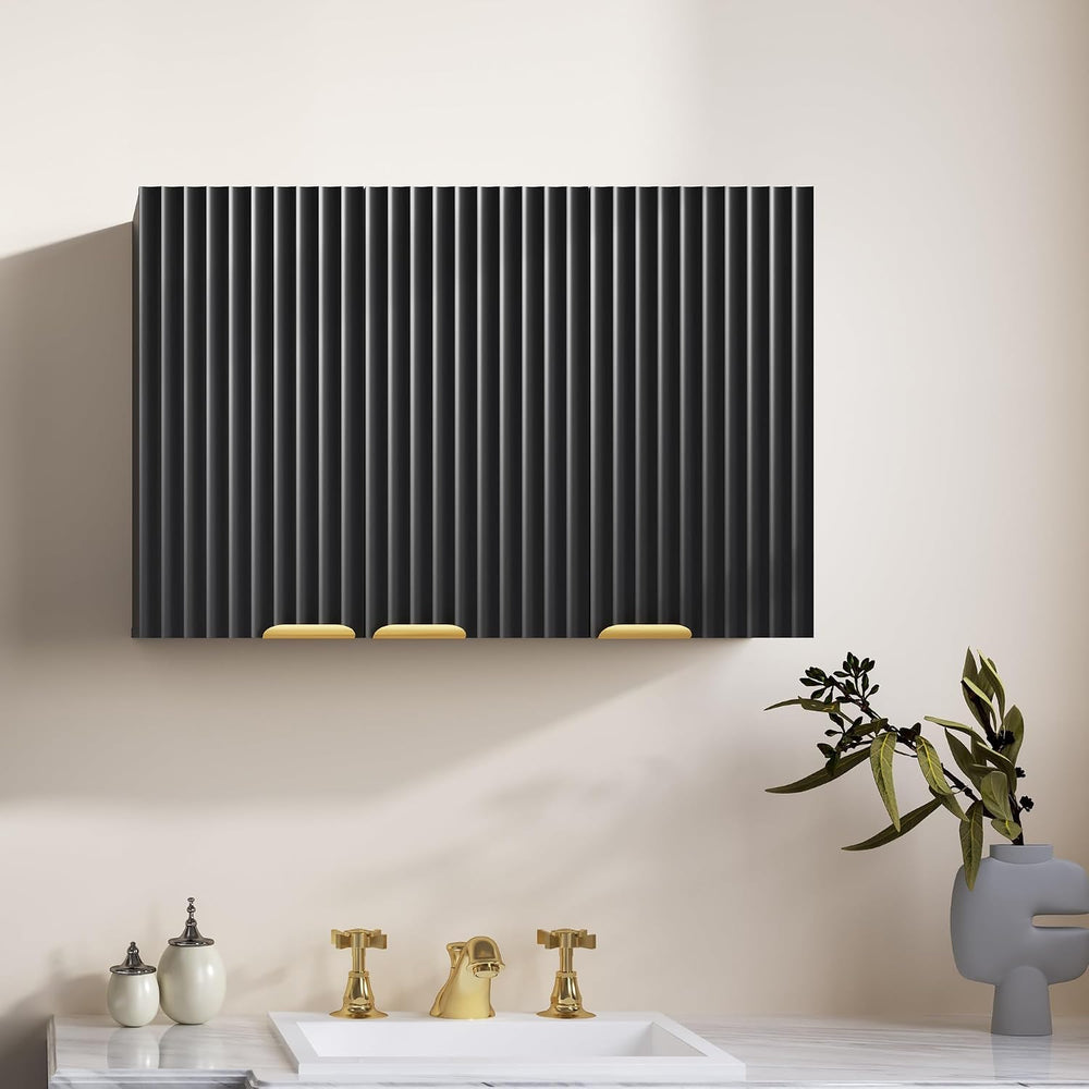 ChooChoo Bathroom Wall Cabinet, Laundry Room Cabinet with 3 Fluted Doors