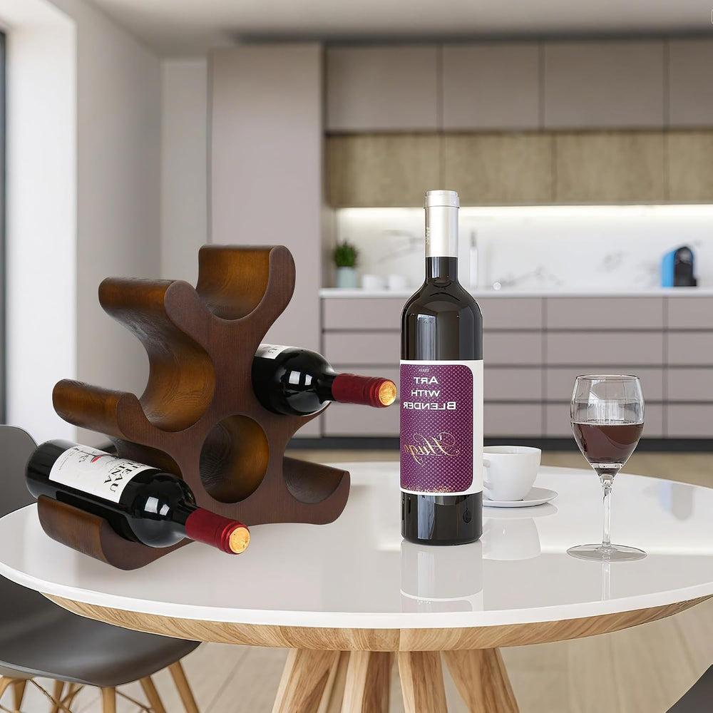 Countertop Wine Rack - 6 Bottle Wooden Wine Rack - Freestanding Wine Bottle H...