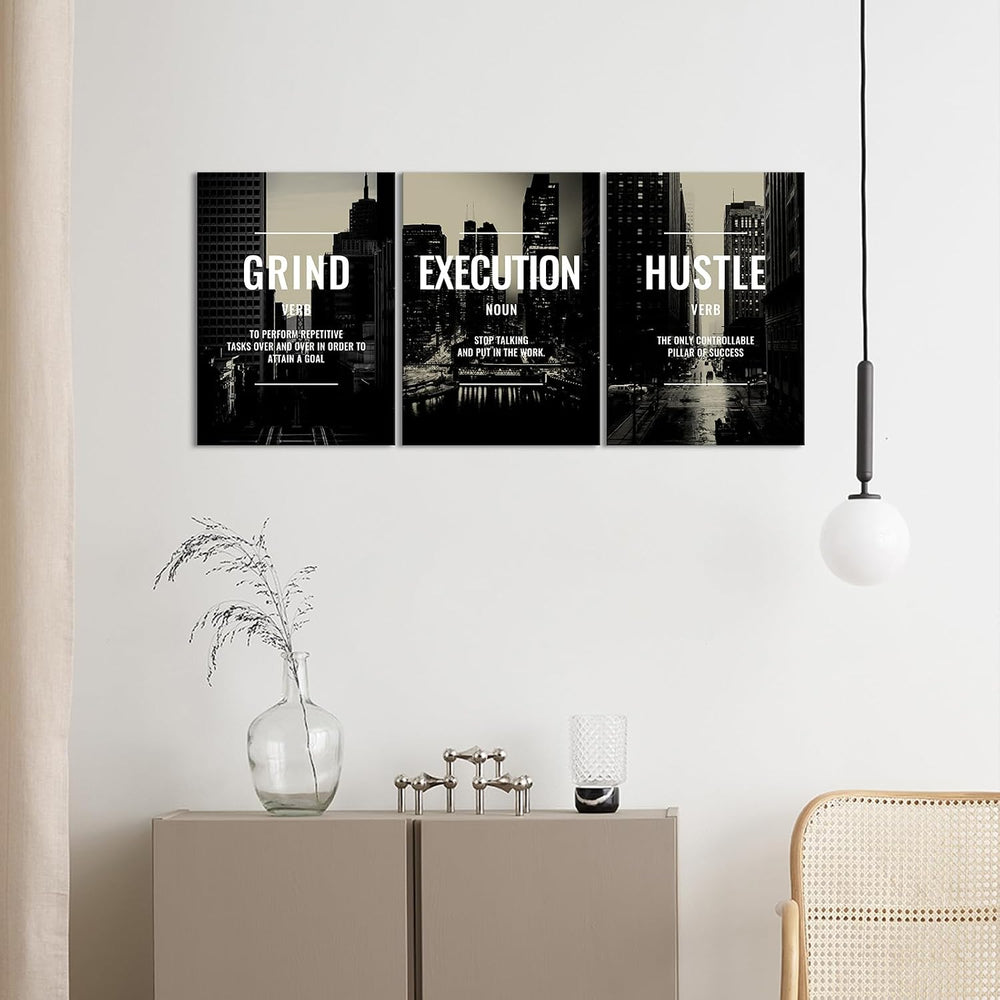 Xbolu Motivational Wall Decor Framed Grind Hustle Execution Wall Art Inspirat...