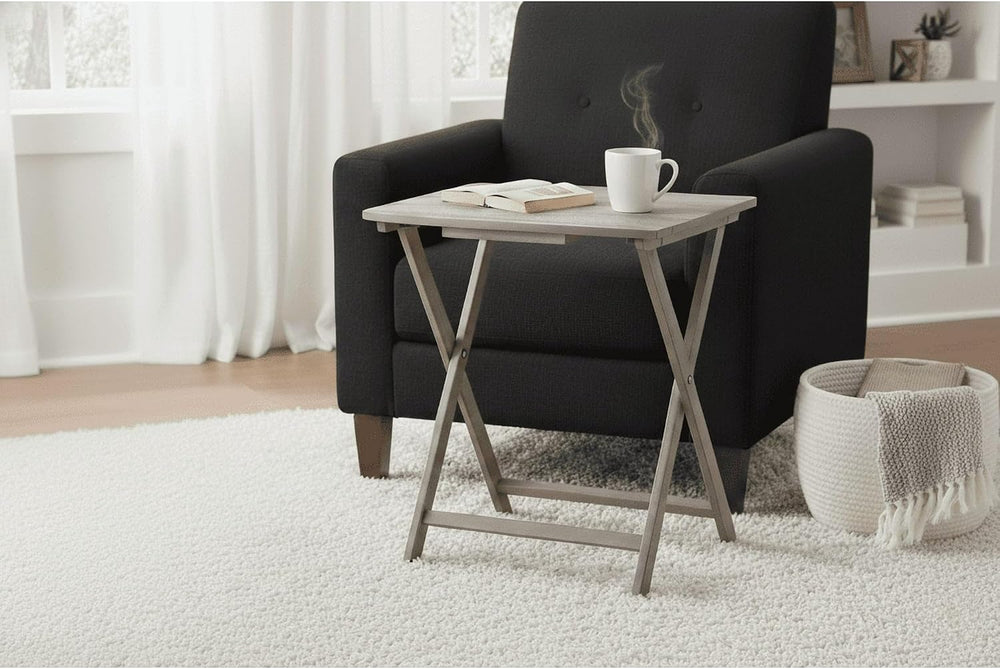 Folding Tray Table Rustic Gray Wooden Oversized TV Tray Table Portable Foldab...