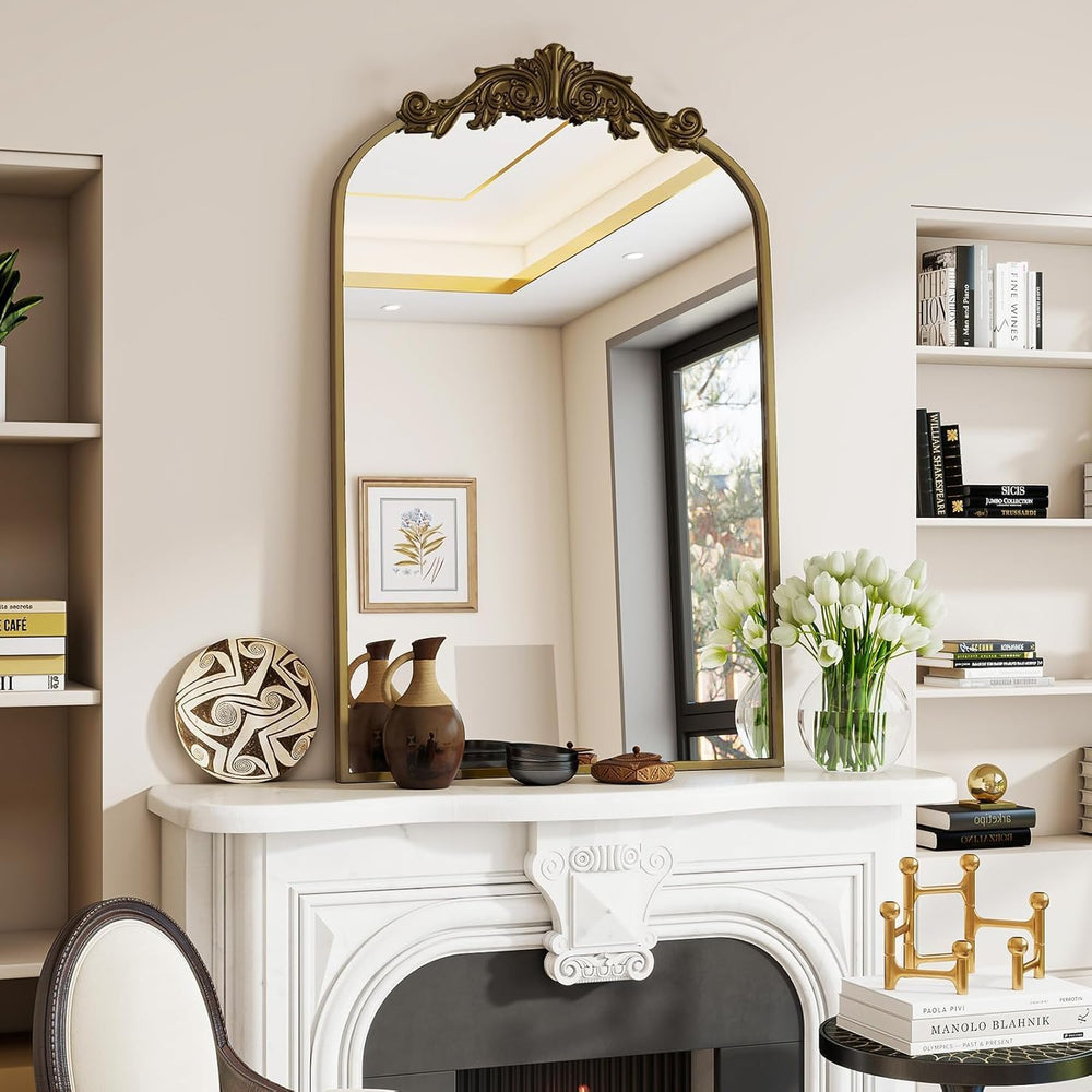 Dewfig Vintage Arched Wall Mirror, 36"x24" Antique Bronze Bathroom ...