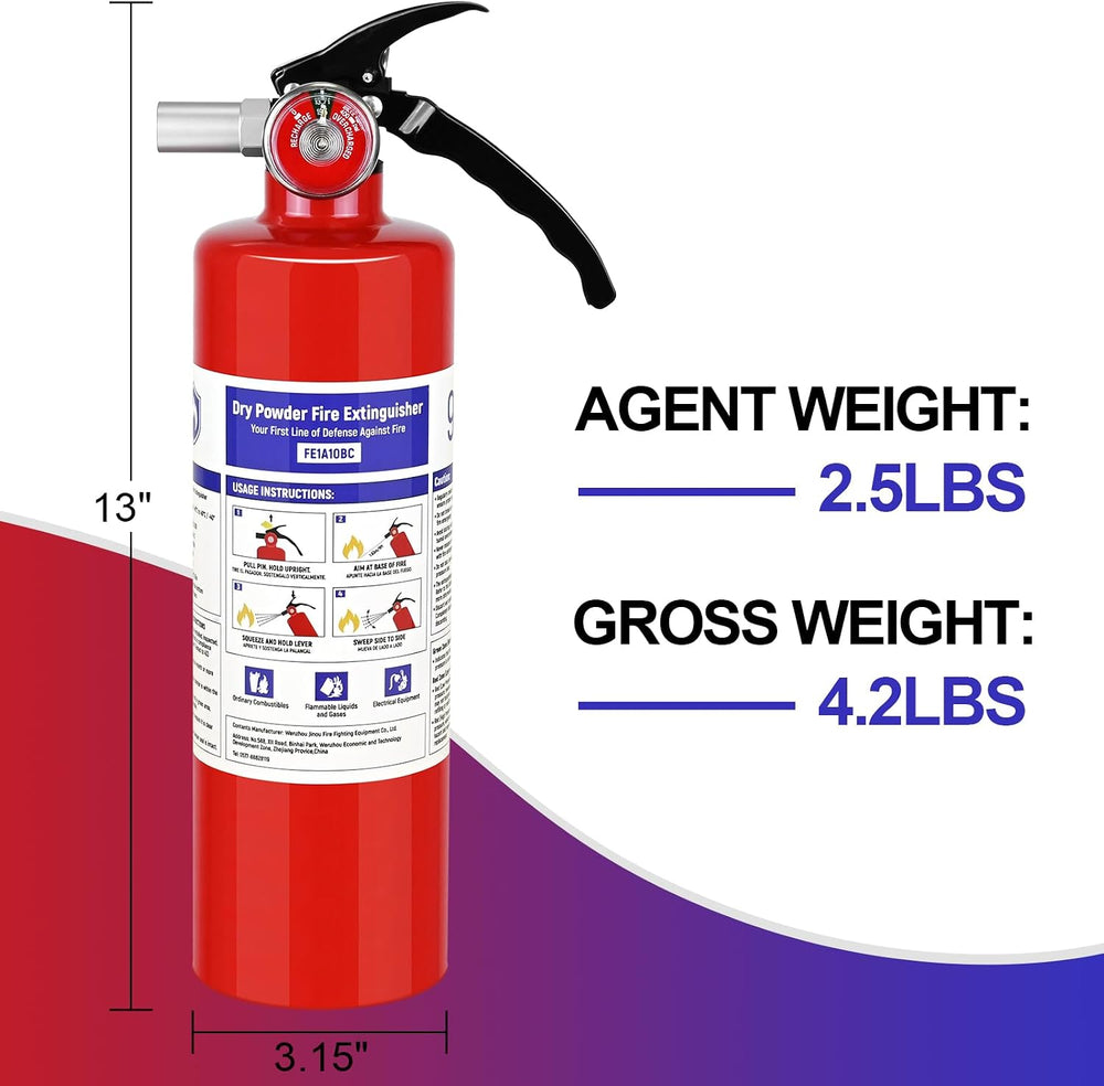 1 Pack 2.5 lb ABC Dry Chemical 1-A:10-B:C Fire Extinguishers