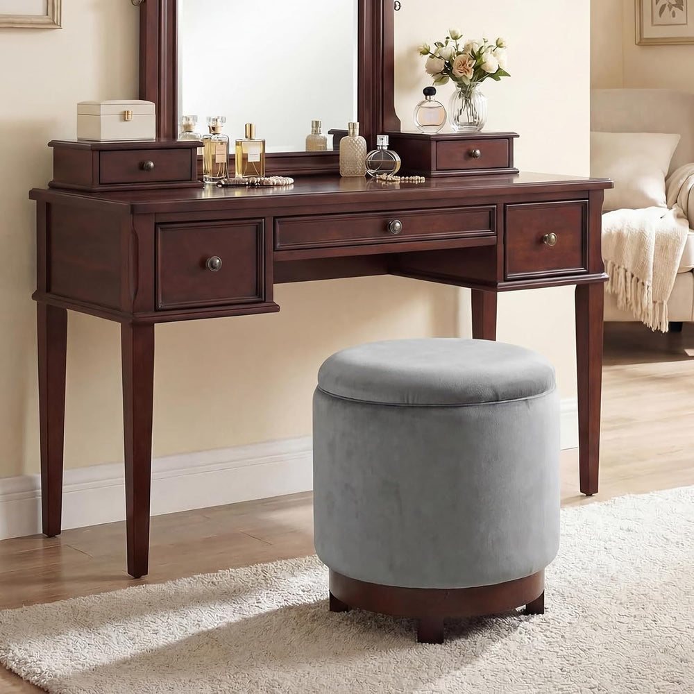 Giantex Round Ottoman with Storage, 360° Swivel Velvet Vanity Stool with Remo...