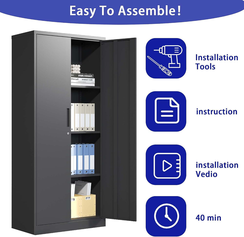 Lockable Cabinet Metal Storage Cabinet, 69" Locking Metal Storage Cabine...