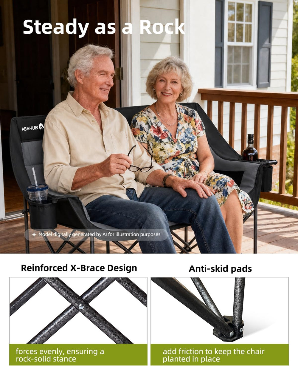 Abahub 2-Person Folding Camping Chair Loveseat Couch Chairs, 650 LBS Portable...