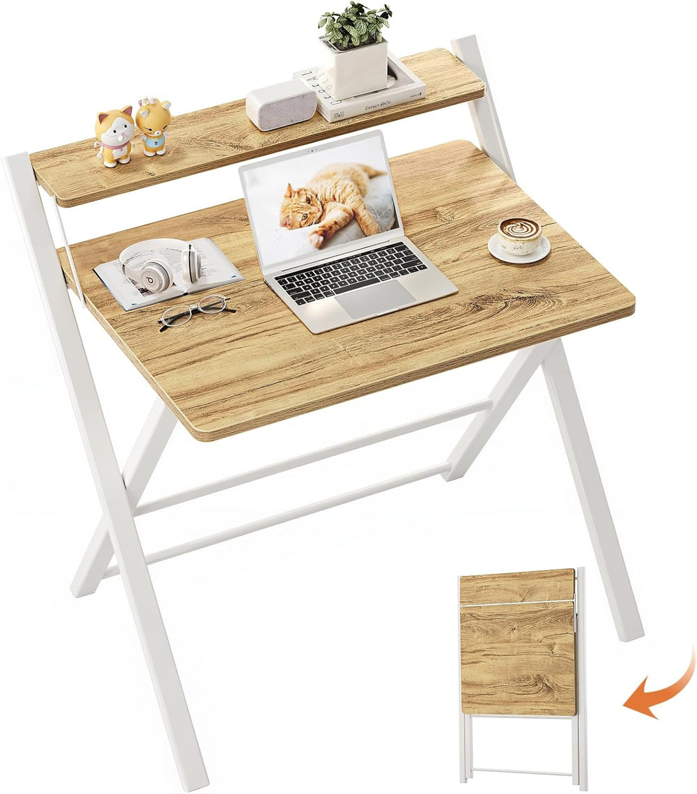 GreenForest Portable Small Desk No Assembly, 2-Tier Compact Computer Desk wit...