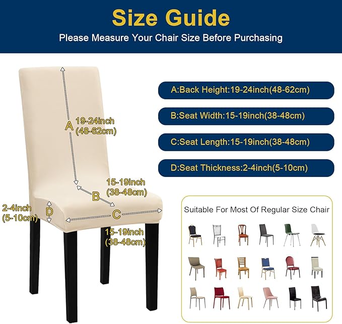 Chair Covers, Stretch Kitchen Dining Room Chair Covers Set of 6, Removable Wa...