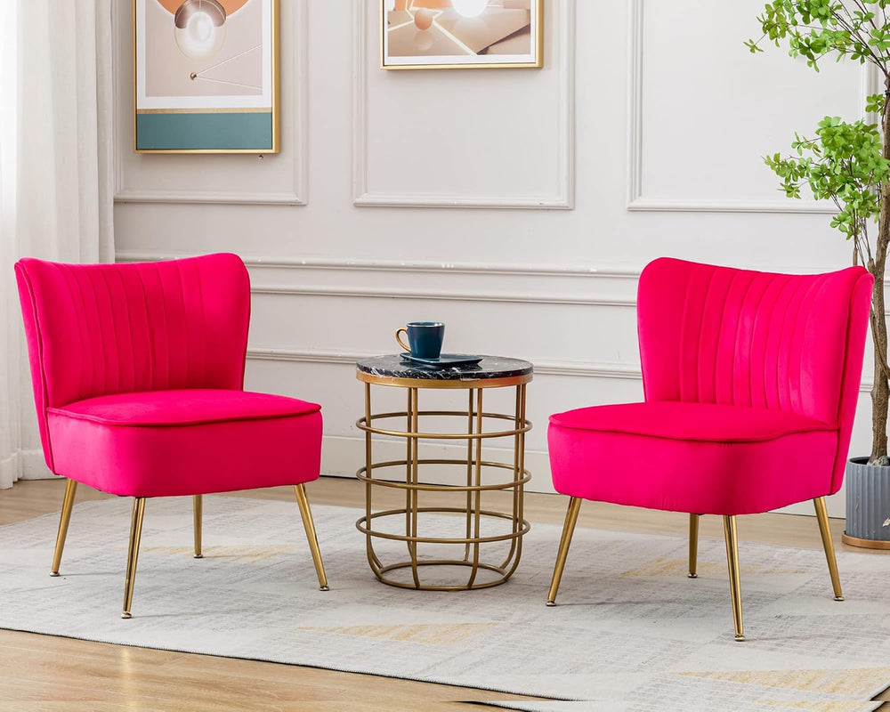 Velvet Accent Chair Set of 2 Comfy Living Room Chair Armless Slipper Chair Mi...