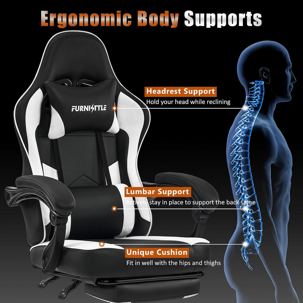 Gaming Chair with Footrest, Reclining Video Game Chairs for Adults with Lumba...