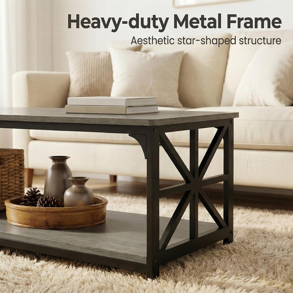GOFLAME 2-Tier Rectangular Coffee Table, Modern Center Table with Wooden Top,...