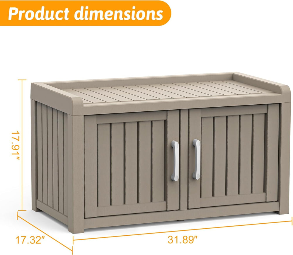 2-Tier Storage Bench, Waterproof UV-Resistant Outdoor Shoe Storage Cabinet, O...