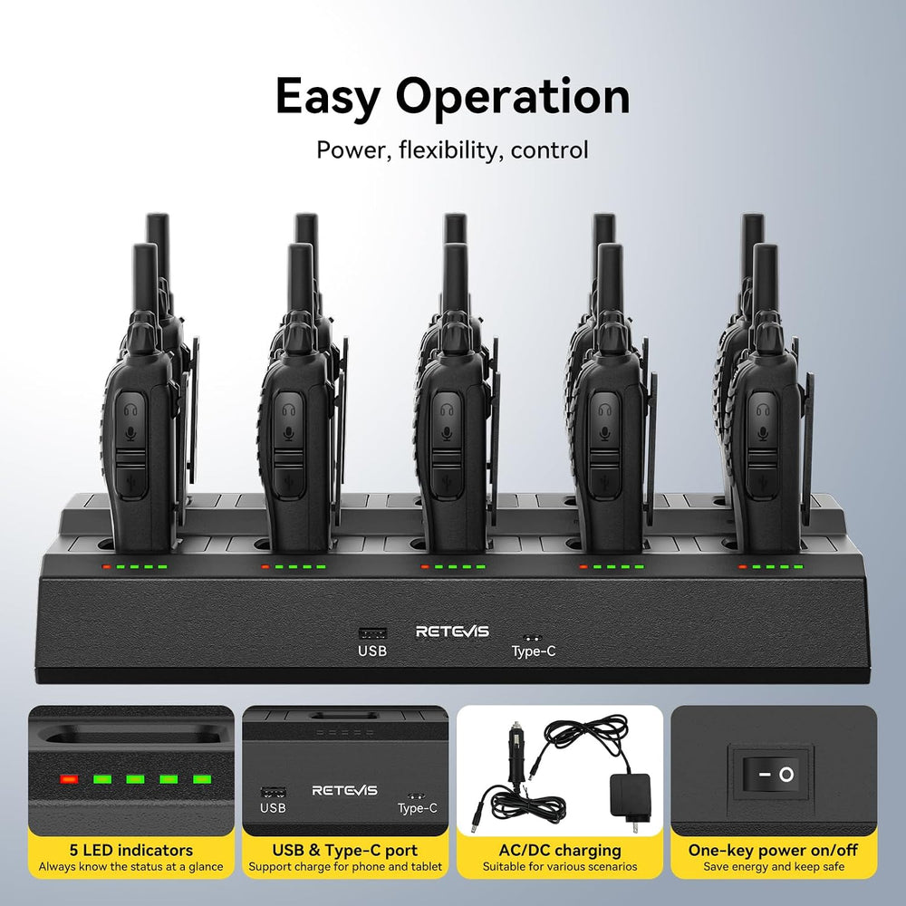 Retevis H-777 Walkie Talkies Adults, 2 Way Radio with Earpieces (10 Pack)