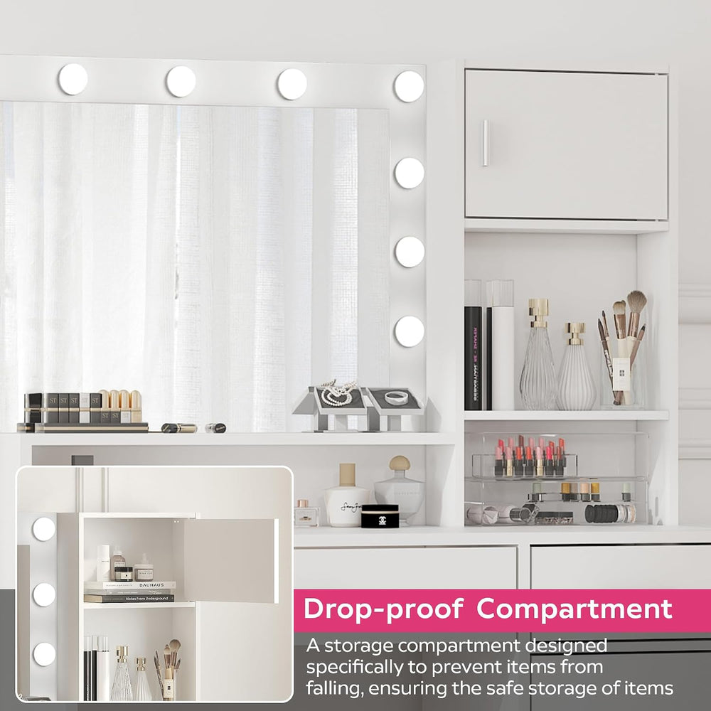 MIRROTOWEL Vanity Desk with Mirror and LED Light Strip,Dressing Table with La...