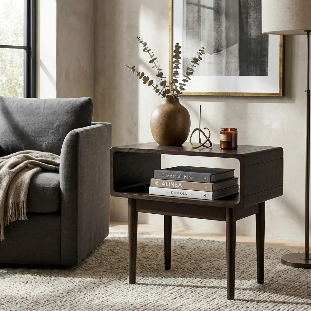 Hives & Honey Dora Side Table, Mid-Century Modern Nightstand with Open St...