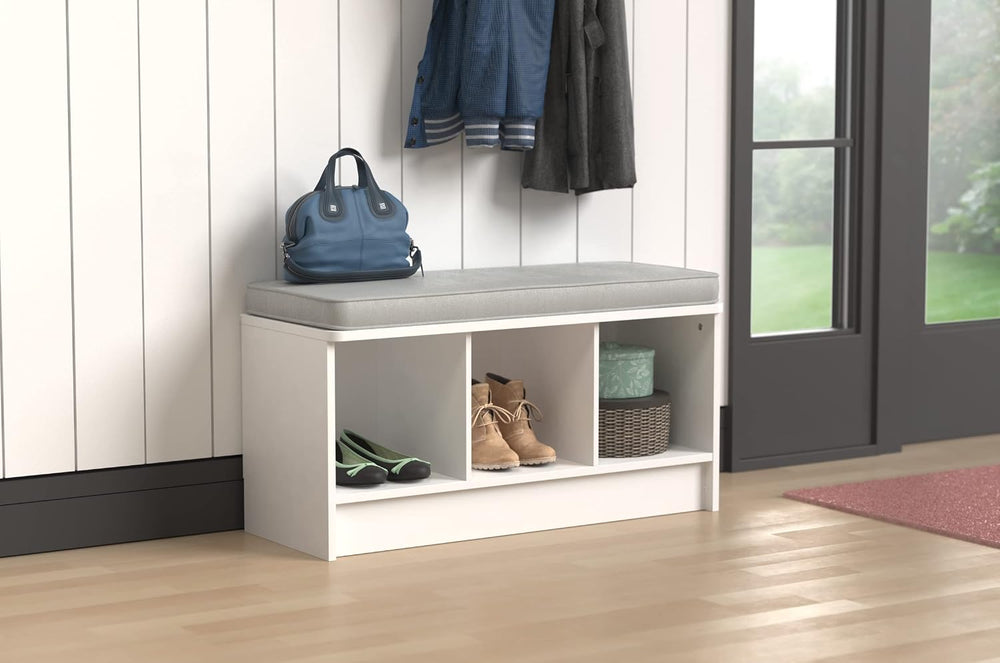 ClosetMaid 1631 Cubeicals 3-Cube Storage Bench, White with Gray Cushion