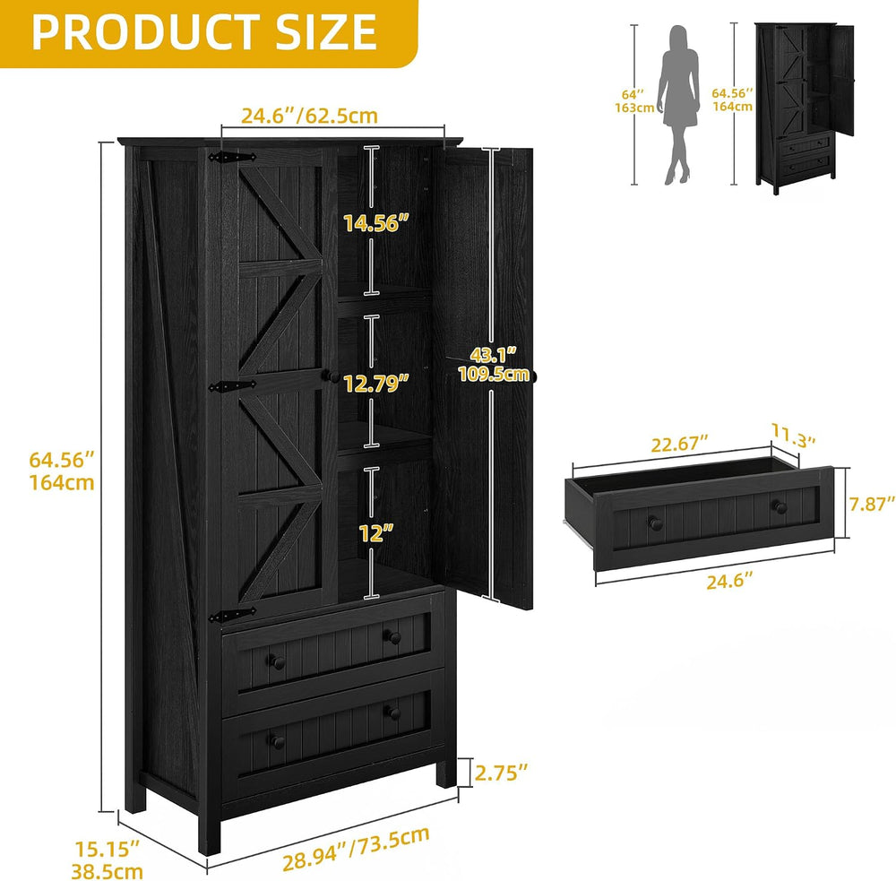 YITAHOME 64.5" Tall Kitchen Pantry Cabinet, Farmhouse Pantry Storage Cab...