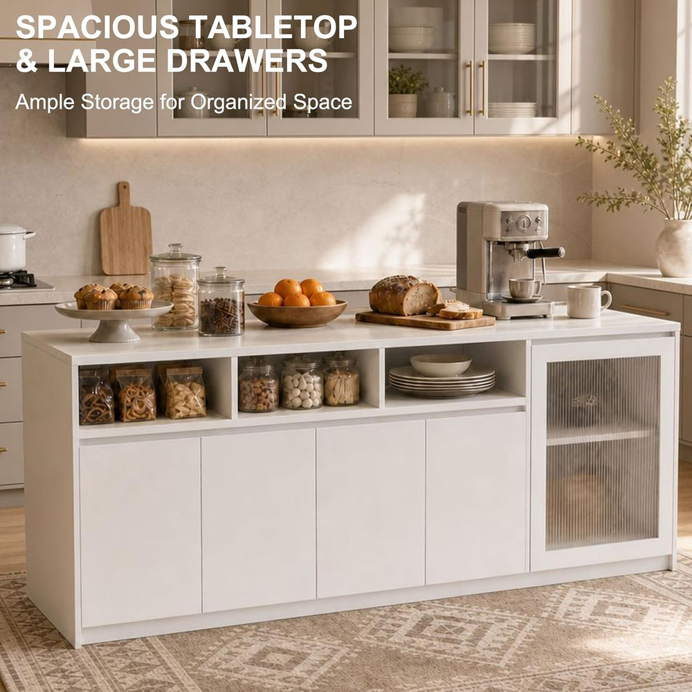 Large Kitchen Island with Storage,Modern Kitchen Bar Island Table, Large Fixe...