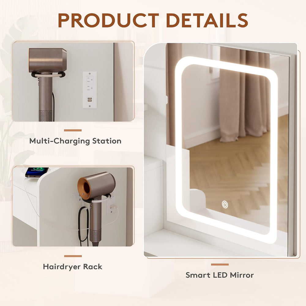 LIVELYGLOW 24" White Small Vanity Set with Lighted Mirror & Storage ...