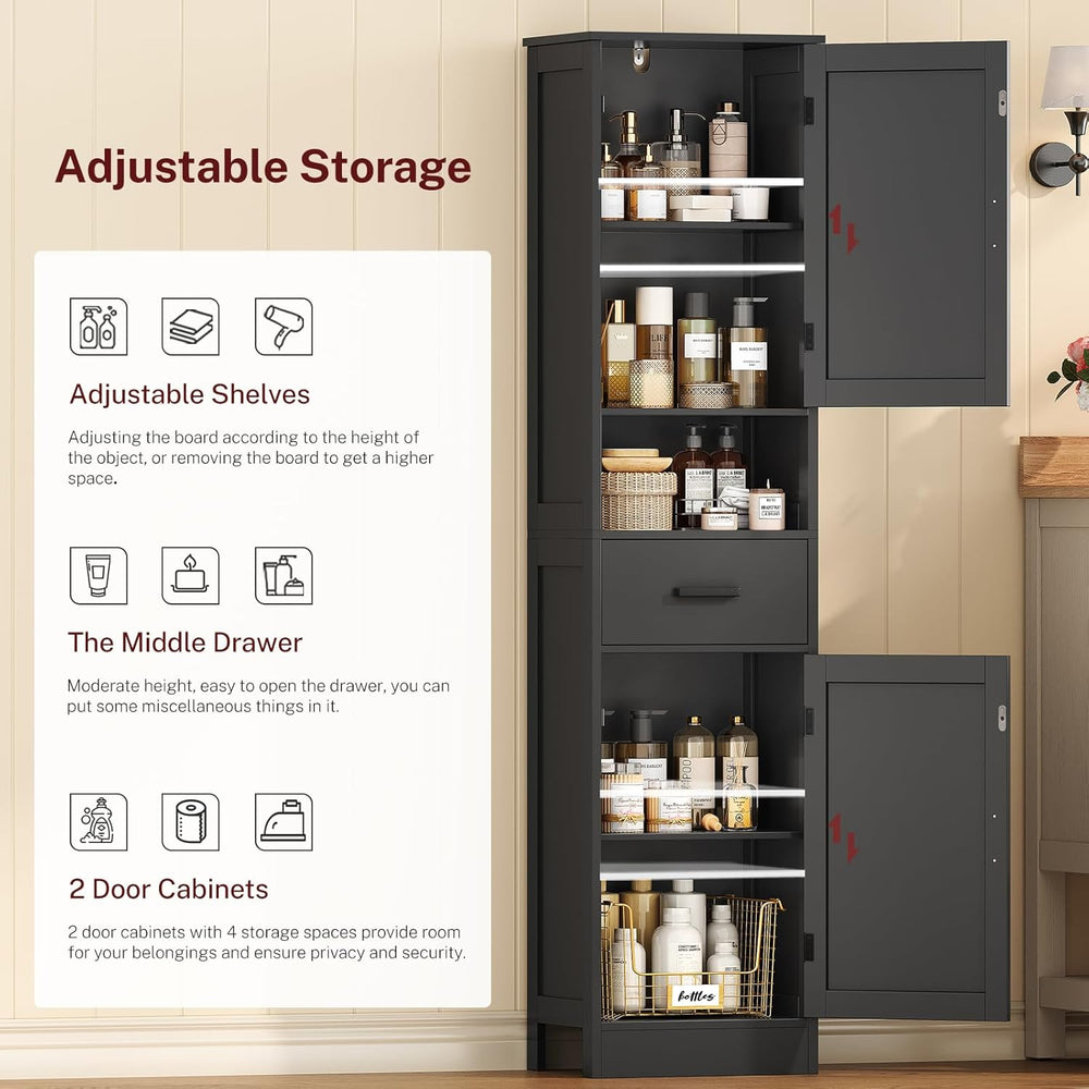 TEENFON Tall Bathroom Storage Cabinet with Barn Doors, Narrow Bathroom Cabine...