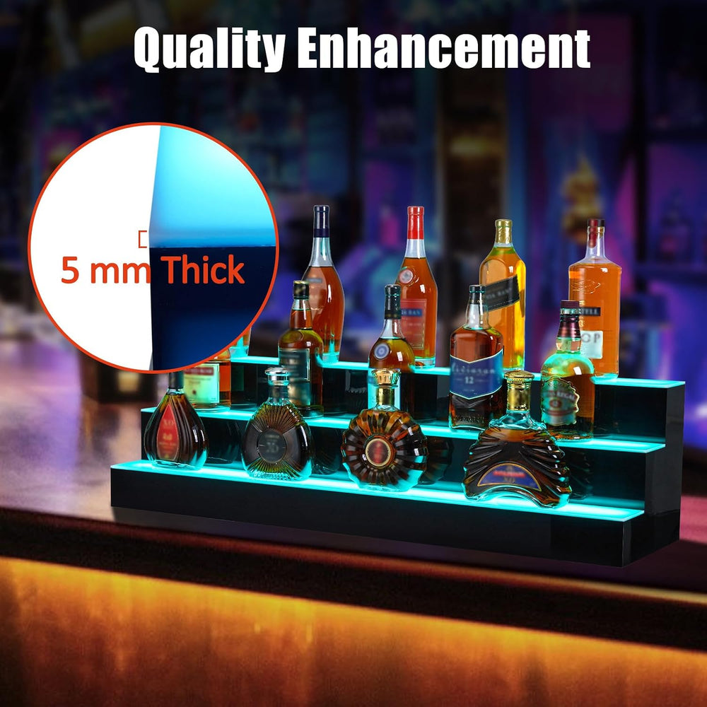Liquor Bottle Display Shelf, 24 in Acrylic Lighted Bottle Display with Remote...