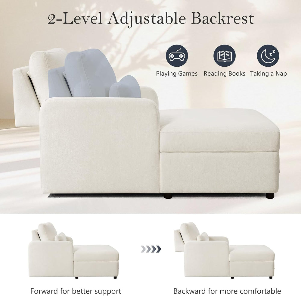 58" Oversized Chaise Lounge Chair with Storage, Chenille Beige