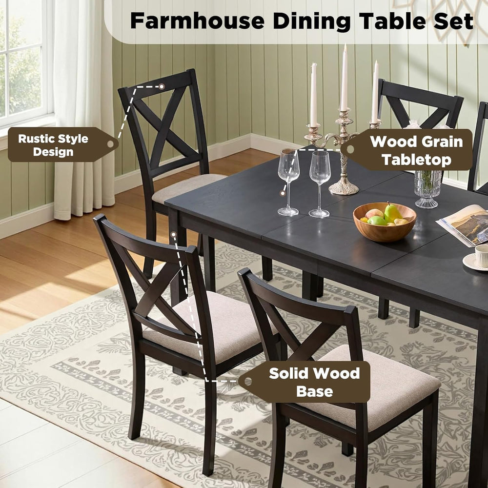 LUXOAK 7-Piece Farmhouse Kitchen Table and Chairs Set for 6, Grey & White...