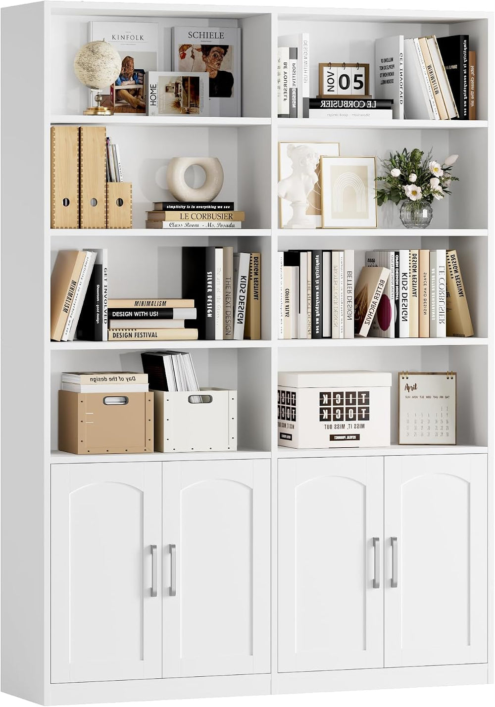 FACBOTALL Bookshelf and Bookcase with Doors, Double Wide Large Bookshelves
